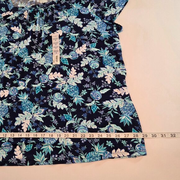 NWT - Croft & Barrow Short-Sleeve Square Neck Top, Navy Floral – Size 2X - Picture 7 of 10